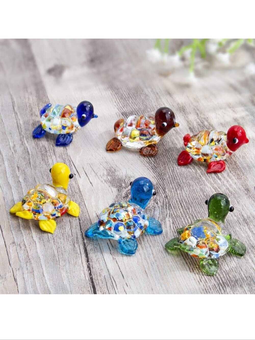 Hand-Blown Glass Turtle Figurine — Multicolor 6 Pcs